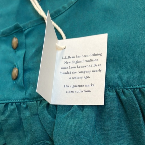 L.L.Bean Signature emerald green 100%Silk ruffle detail long sleeve shirt - Picture 11 of 13